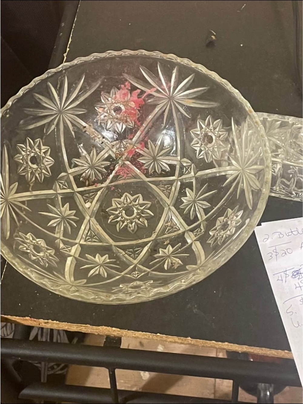 Anchor Hawking Cut Glass Serving Bowl with Starburst Motif - Clear